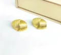 18K gold plated twisted statement stud earrings, European fashion metal jewelry for women. - Fan-shaped Wrinkle Style / Gold