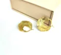 Vintage 18K gold plated stainless steel textured hoop earrings, elegant retro jewelry gift. - Vintage Hollow Round Tube / Leaf-Shaped Gold