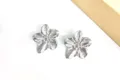 Silver metal flower earrings, french style chic statement jewelry for women daily wear. - Flower Silver