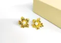Gold metallic flower pearl stud earrings stylish minimalist jewelry for women daily wear - Five-Leaf Flower Gold (HJ20241101D)