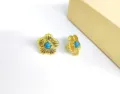 Chic gold floral stainless steel earrings featuring a vibrant turquoise stone center. - Flower Gold (HJ20241031D)