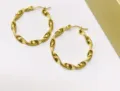 Gold Twisted Hoop Stainless Steel Earrings, 18K Gold Plated O-Shape Huggie Variant Style - Circle Style / 20mm / Gold