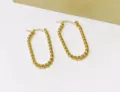 Simple fashion wide water ripple 18K gold plated twist stainless steel hoop earrings for women. - Oval O-Shape Style / 33*16mm / Gold