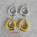 Stainless steel chunky hoop earrings set gold and silver minimalist geometric ear studs - Square Stud Earrings / Gold