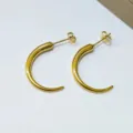 Gold plated stainless steel curved horn stud earrings for women daily wear jewelry main view - Curved Tube Style (Gold 1)