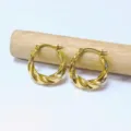 Gold stainless steel twisted hoop earrings, elegant crescent huggie earrings for women. - Twisted Rope Crescent Style / Gold