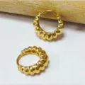 Gold-plated chunky hoop earrings, stylish textured geometric design for daily wear and chic outfits. - Bamboo Cut Style / Gold