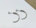 Silver Crescent Horn Stud Earrings Minimalist Stainless Steel Earcuffs Daily Jewelry - Curved Tube Style (Steel Color 1)