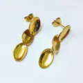 Gold-plated stainless steel triple oval disc drop earrings for women daily fashion wear - Multi-Layer Oval Disc Style (Gold 4)