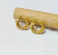 18k gold plated chunky hammered huggie hoop earrings textured geometric jewelry for women - Hammered Cut Style / Gold