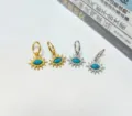 Stainless steel turquoise evil eye hoop earrings 18k gold plated fashion jewelry for women - Evil Eye Sun Style / Gold