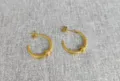 Gold plated stainless steel knot hoop earrings variant, chic geometric textured design for women. - Open C-Hoop Twist Earrings (Gold 5) / Gold