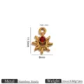 Ciondolo Sole Cristallo Rosso in Acciaio Inossidabile Placcato Oro 18K Per Gioielli DIY - Ciondolo Sole Strass Oro / 1 Pezzo/Confezione / Rosso