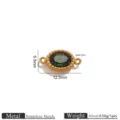Close-up detail of stainless steel oval gemstone connector with retro bezel design for DIY jewelry. - Gold Oval Rhinestone Double Hole Pendant / Green