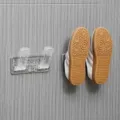 Wall-mounted transparent plastic multi-purpose storage rack, punch-free kitchen and bathroom organizer. - Clear