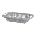 Extendable kitchen sink drain basket, plastic dish drying rack and fruit vegetable colander. - Gray