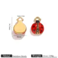 Colgante de acero inoxidable de mariquita con esmalte, accesorio para joyería DIY. - Mariquita - lunares rojos y negros