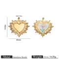 Colgante de corazón de girasol de acero inoxidable con estampado UV y oro. - Colgantes de corazón y flor UV de color oro / 2 Piezas/Juego