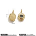 Detailaufnahme des gehämmerten Edelstahl-Anhängers mit bunten Zirkoniasteinen für DIY-Handarbeiten. - Gold Blauer Strass Oval Stil / 1 Stück/Packung (20x11.6mm) / Gold