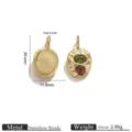 Edelstahlgehämmerter Anhänger DIY Halskette Schmuck Zubehör Geschenk 20x11.6mm. - Gold Grüner Strass Oval Stil / 1 Stück/Packung (20x11.6mm) / Gold