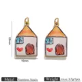 Colgante de Casa Esmaltado de Acero Inoxidable Pintado a Mano para Joyería DIY - Pequeña Casa Divertida (Z5208) / Set de 2
