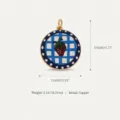 Enamel strawberry pendant DIY accessory in copper with blue checkered and white dot design - Round Strawberry Pendant