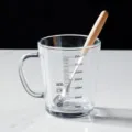 Transparent glass measuring cup with wooden spoon scale 350ml milk mug for daily use - 400ml + Spoon