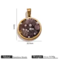 Stainless steel natural crushed stone pearl round pendant DIY necklace jewelry accessory detail - Individual Packaging / Gold Amethyst White Stone Inlaid Pendant