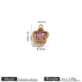 Detail view of stainless steel star pendant with pink crystal, showing dimensions and specs. - Five-Pointed Star Double Loop Pendant / 12.7x9.7mm (Hole 1mm) / Pink