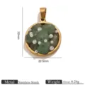 Stainless steel natural crushed stone pearl round pendant DIY necklace jewelry accessory detail shot. - Individual Packaging / Gold Light Green Stone Inlaid Pendant