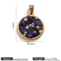 Stainless steel natural crushed stone pearl round pendant DIY jewelry accessory 32x22.5mm - Individual Packaging / Gold Blue Stone Inlaid Pendant