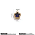 Stainless steel star pendant detail showing dimensions, hole size and weight specifications. - Five-Pointed Star Double Loop Pendant / 12.7x9.7mm (Hole 1mm) / Blue