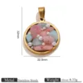 Stainless steel natural crushed stone pearl round pendant DIY necklace jewelry accessory - Individual Packaging / Gold Pink Green Stone Inlaid Pendant