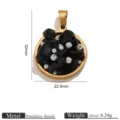 Stainless steel natural crushed stone pearl round pendant for DIY necklace jewelry - Individual Packaging / Gold Black Stone Inlaid Pendant