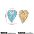 Edelstahl Vintage Öltropfen Herz Anhänger Detailansicht mit Größen und Materialangaben. - Blau-Weißes Herzanhänger / Gold