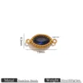 Dettaglio connettore in acciaio inossidabile con strass blu, dimensioni 13x6.3mm e foro da 1mm. - Ciondolo Navette Oro Strass Doppio Foro / Blu