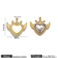Roestvrij Staal Kroon Hart Vleugels Hanger DIY Sieraden Maken Accessoires 36.5x36mm - Strass Hart Vleugels Kroon Hanger (JZ001-2) / Goud en Zilver Tweekleurig