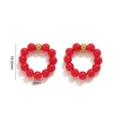 Red Beaded Hoop Earrings Round Agate Stone Gold Accent DIY Jewelry Accessory 19.5mm - Red Agate