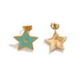 Stainless steel turquoise enamel star stud earrings, vintage geometric jewelry for women. - Pentagram Stud Earrings / Green