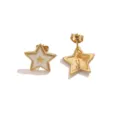 Gold stainless steel star stud earrings featuring white enamel and delicate beaded edge details. - Pentagram Stud Earrings / White