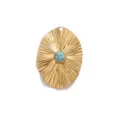 Pendentif oval rétro en acier inoxydable avec pierre turquoise pour fabrication de bijoux DIY. - Style Soleil Ovale / Lot de 4 / Bleu sarcelle