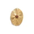 Pendentif ovale vintage en acier inoxydable avec pierre de sable marron bijoux DIY. - Style Soleil Ovale / Lot de 4 / Marron