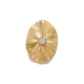 Pendentif ovale vintage en acier inoxydable avec pierre opale pour la création de bijoux - Style Soleil Ovale / Lot de 4 / Blanc Clair