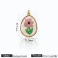 Pendentif Fleur Brodé Ovale en Acier Inoxydable Accessoire de Bijoux DIY 29.5x23.2mm charm - Style Ovale Fleur Rose (3)