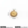 Detailed view of textured sun metal pendant, 15.3x14.4mm stainless steel DIY jewelry charm. - Hammered Sun Flower Pendants