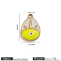 Stainless steel dopamine irregular pendant accessory detail view showing compact sizes. - Water Drop Enamel Eye - Yellow (JC100)