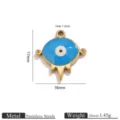 Stainless steel evil eye pendant detail showing size measurements and weight specs. - Bird Shape Enamel Eye - Blue (JC100)