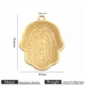 Edelstahl Gold Hamsa Hand Anhänger mit böser Blick Ausschnitt Detailansicht 70x51mm - Hand der Fatima Anhänger Große Größe (Z4614)