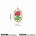 Pendentif fleur broderie ovale en acier inoxydable accessoire bijoux DIY avec dimensions. - Style Ovale Petite Fleur Rose (5)