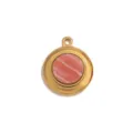 Pendentif Rond en Acier Inoxydable avec Pierre Marbrée Rose Accessoire Collier DIY - Incrustation Ronde à Dos Plat / Rose